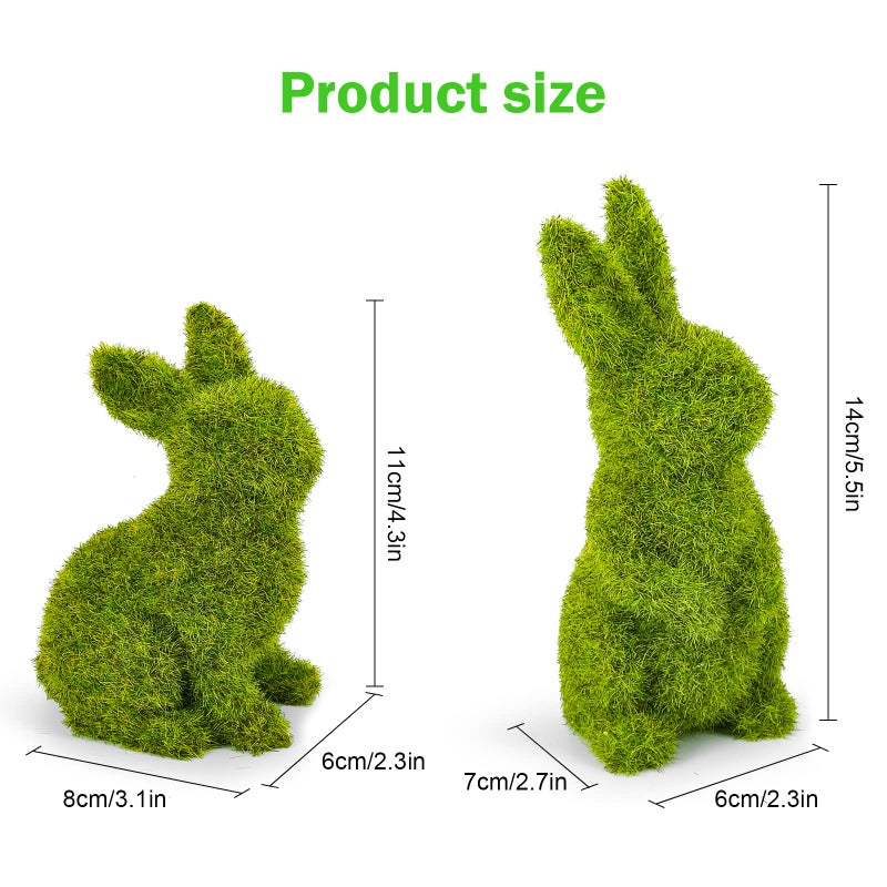 MicoSim Easter Bunny Decorations,Resin Moss Bunny Figurine,Garden Artificial Moss Rabbit Easter DÃ©cor Easter Party Favors Gifts(Small-2pcs) - Image 2