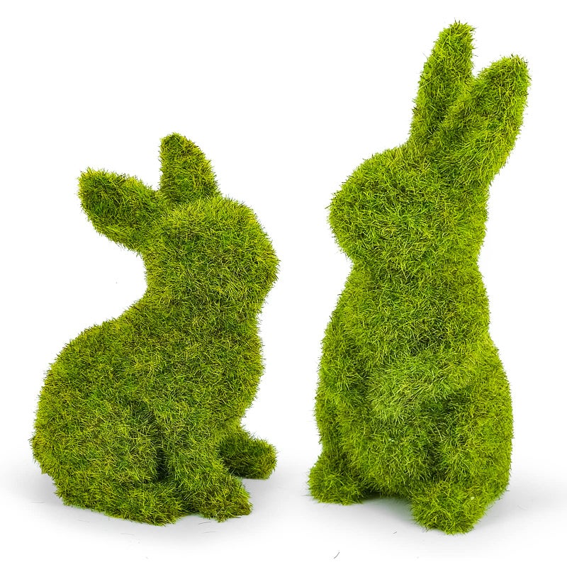 MicoSim Easter Bunny Decorations,Resin Moss Bunny Figurine,Garden Artificial Moss Rabbit Easter DÃ©cor Easter Party Favors Gifts(Small-2pcs) - Image 1