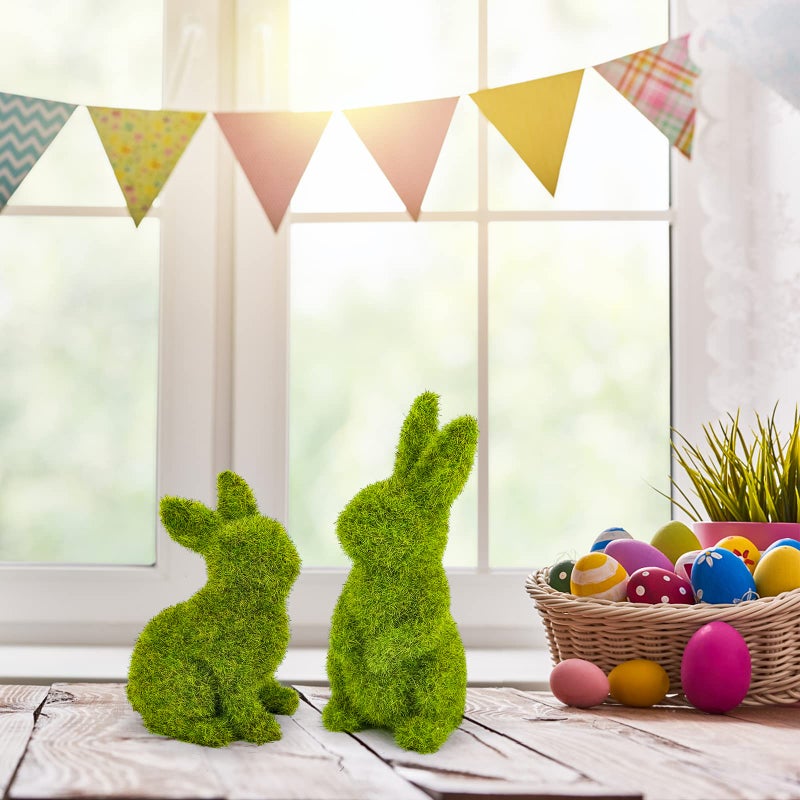 MicoSim Easter Bunny Decorations,Resin Moss Bunny Figurine,Garden Artificial Moss Rabbit Easter DÃ©cor Easter Party Favors Gifts(Small-2pcs) - Image 5