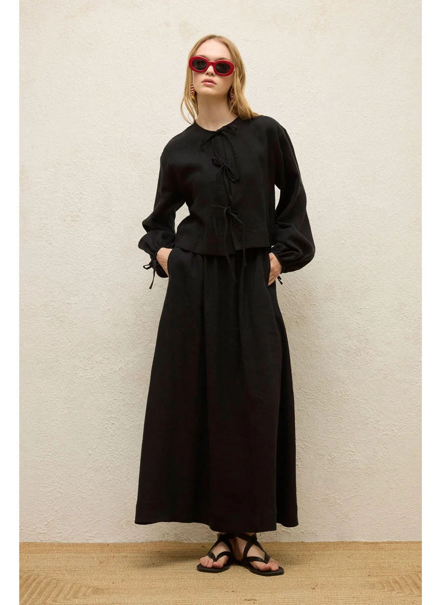 Manuka Loose Cut Linen Skirt Black