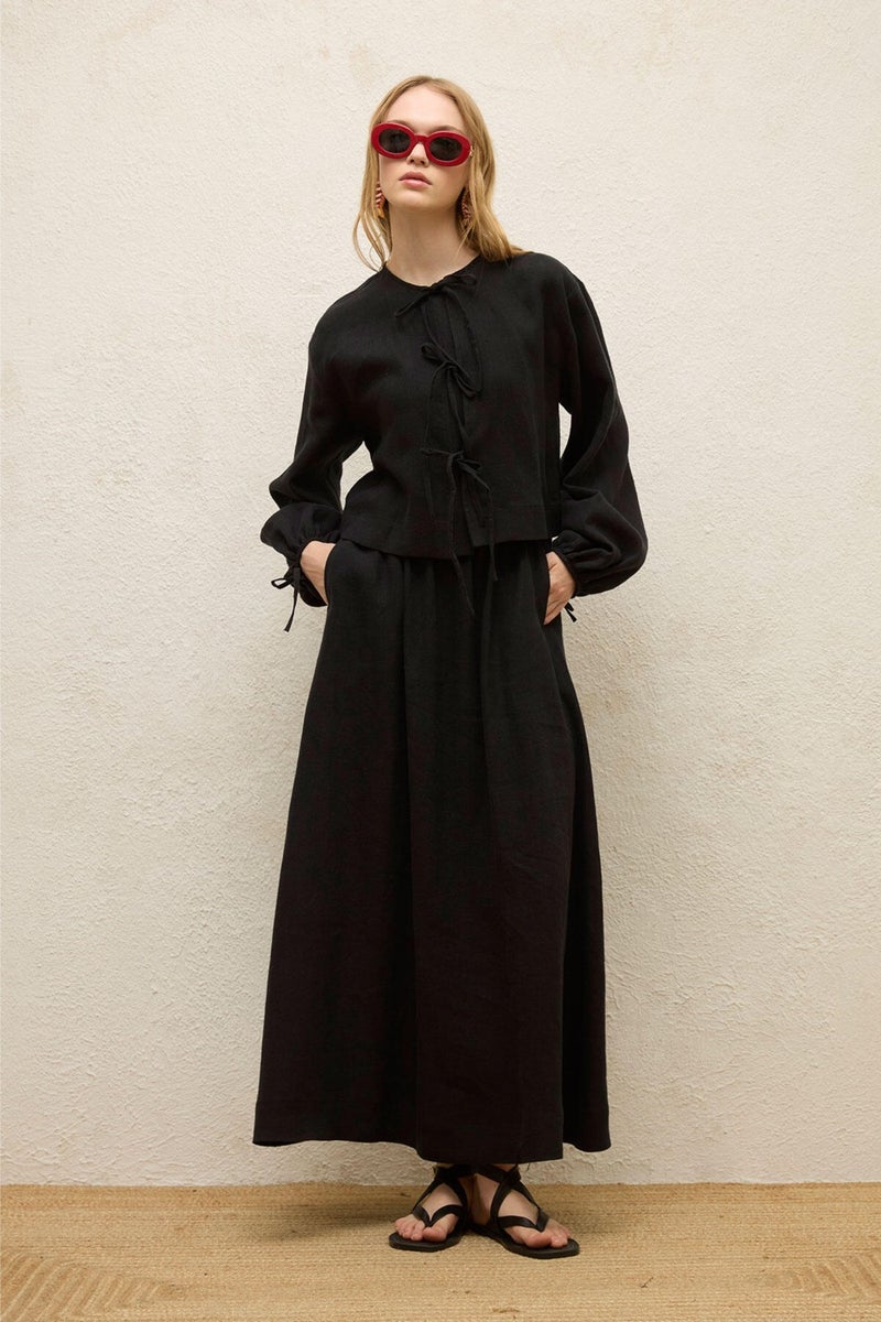 Manuka Loose Cut Linen Skirt Black  - Image 2