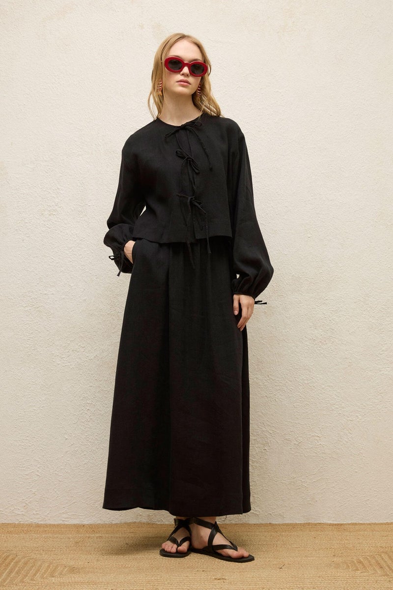 Manuka Loose Cut Linen Skirt Black  - Image 3
