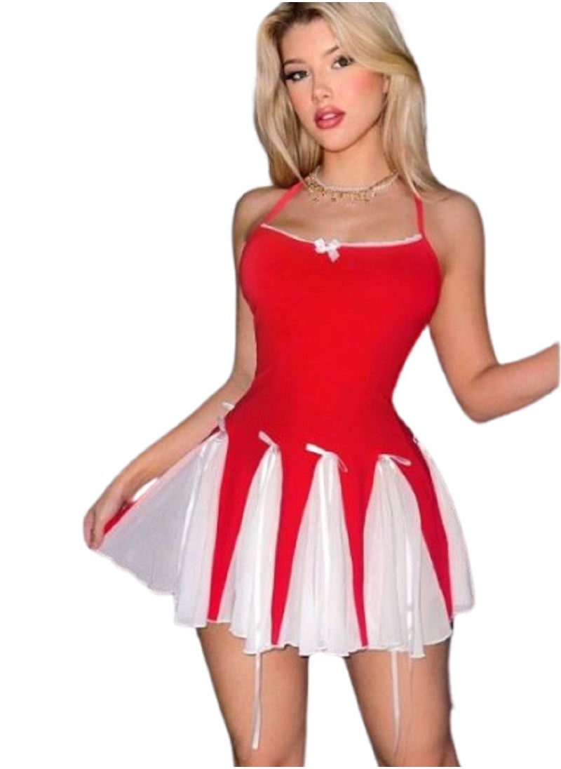 Ward Women's Short Babydoll Adorned with Tulle at the Bottom and Bows  - Image 1