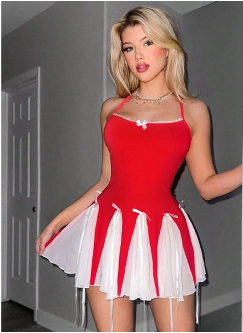 Ward Women's Short Babydoll Adorned with Tulle at the Bottom and Bows  - Image 3
