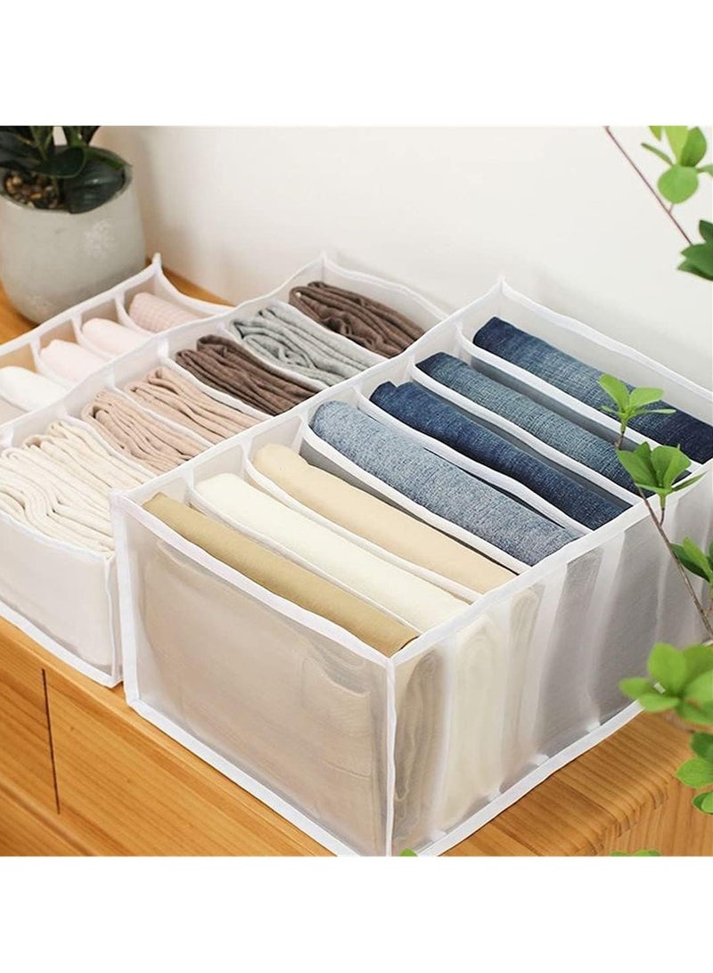 Versatile 7-Grid Folding Drawer Organizers - Mesh Storage Box for Closet, Perfect for Pants, Jeans, T-Shirts, Leggings & Shirts (White) - Image 1