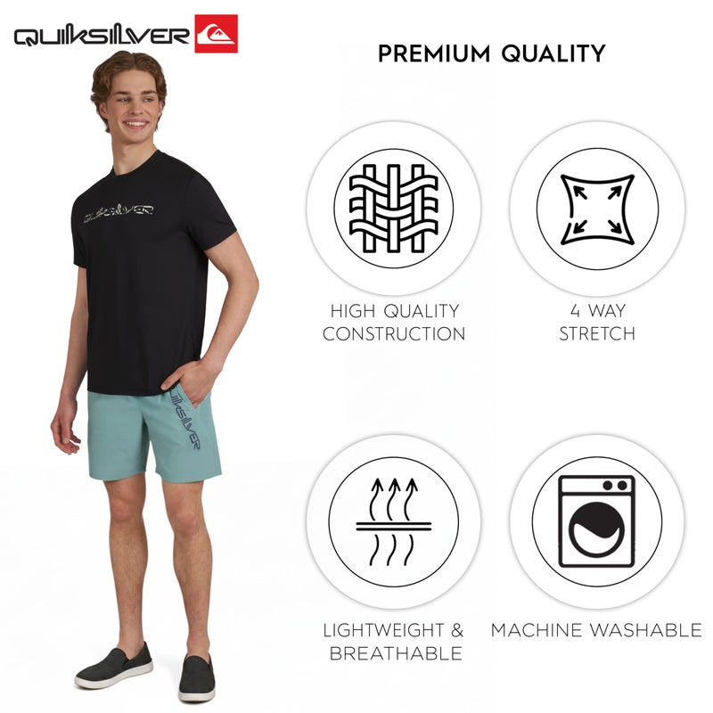 QUIKSILVER قميص واقي من الشمس بأكمام قصيرة للرجال من كويكسيلفر، مقاس كبير، لون أسود، ملابس سباحة بتصميم عادي، حماية من الأشعة فوق البنفسجية UPF 50 - Image 4