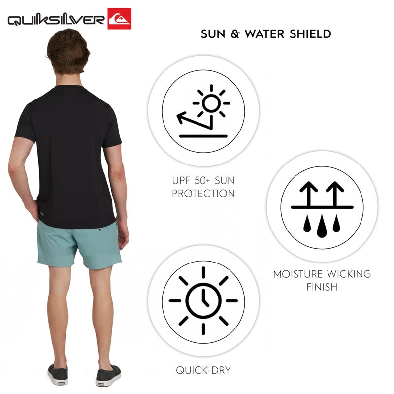 QUIKSILVER قميص واقي من الشمس بأكمام قصيرة للرجال من كويكسيلفر، مقاس كبير، لون أسود، ملابس سباحة بتصميم عادي، حماية من الأشعة فوق البنفسجية UPF 50 - Image 5