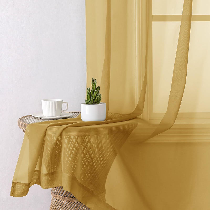 Lecloud Gold Sheer Curtains 84 Inches Long 2 Panels, Light Filtering Airy Voile Window Curtains for Bedroom Living Room, Dual Rod Pocket Elegant Sheer Window Treatments, 40" W x 84" L - Image 3