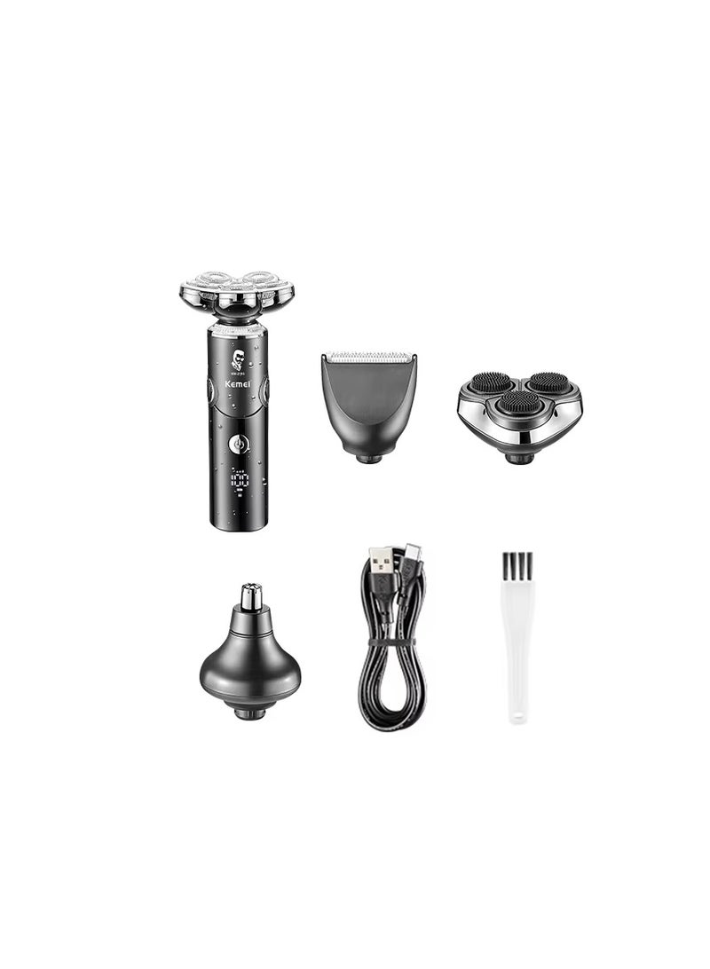 Kemei 4-in-1 Men's Foldable Electric Shaver Set with Staggered Head Blades, IPX4 Waterproof, Rechargeable & Water-Washable for a Closer Shave Black - Image 4