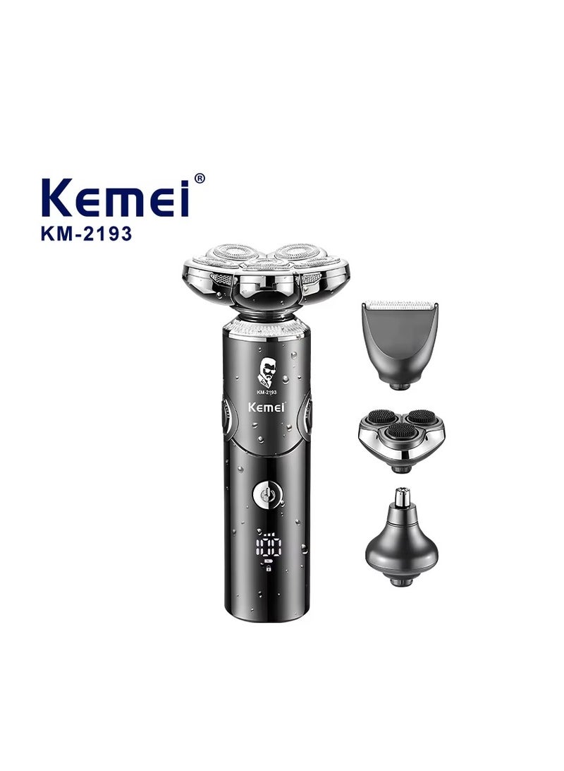 Kemei 4-in-1 Men's Foldable Electric Shaver Set with Staggered Head Blades, IPX4 Waterproof, Rechargeable & Water-Washable for a Closer Shave Black - Image 1