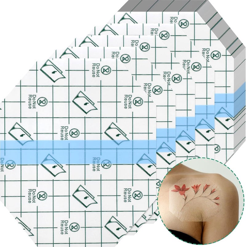 50 Pieces Transparent Stretch Adhesive Bandage Waterproof Transparent Film Dressing Bandages 4 x 4.75 Inches Clear Adhesive Dressing Tape for Swimming Showering, Octagon
