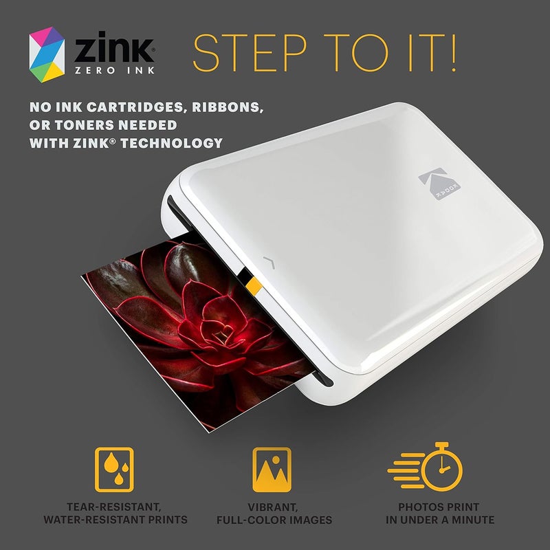 Zink طابعة كوداك ستب بتقنية زيرو إنك طابعة صور متنقلة لاسلكية لأي جهاز ذكي يدعم بلوتوث أو NFC (أبيض) إصدار ملصق، 2x3 (RODMP20KIT9W) - Image 3