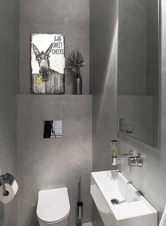 citari Farmhouse Bathroom Wall Art Donkey Poster Funny Donkey Pictures for Wall Rustic Canvas Print Black and White Painting Animal Wall Décor Country Vintage Framed Artwork 12"x16" - Image 2