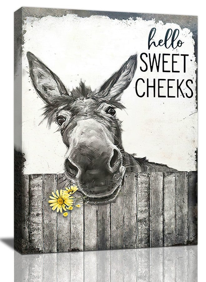 citari Farmhouse Bathroom Wall Art Donkey Poster Funny Donkey Pictures for Wall Rustic Canvas Print Black and White Painting Animal Wall Décor Country Vintage Framed Artwork 12"x16" - Image 1