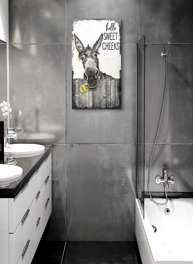 citari Farmhouse Bathroom Wall Art Donkey Poster Funny Donkey Pictures for Wall Rustic Canvas Print Black and White Painting Animal Wall Décor Country Vintage Framed Artwork 12"x16" - Image 3
