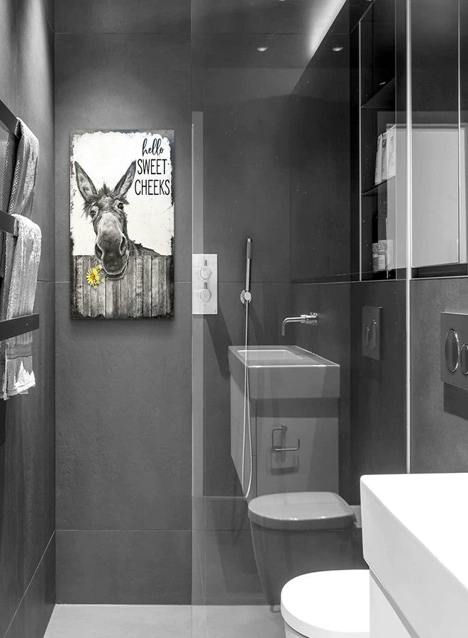 citari Farmhouse Bathroom Wall Art Donkey Poster Funny Donkey Pictures for Wall Rustic Canvas Print Black and White Painting Animal Wall Décor Country Vintage Framed Artwork 12"x16" - Image 4