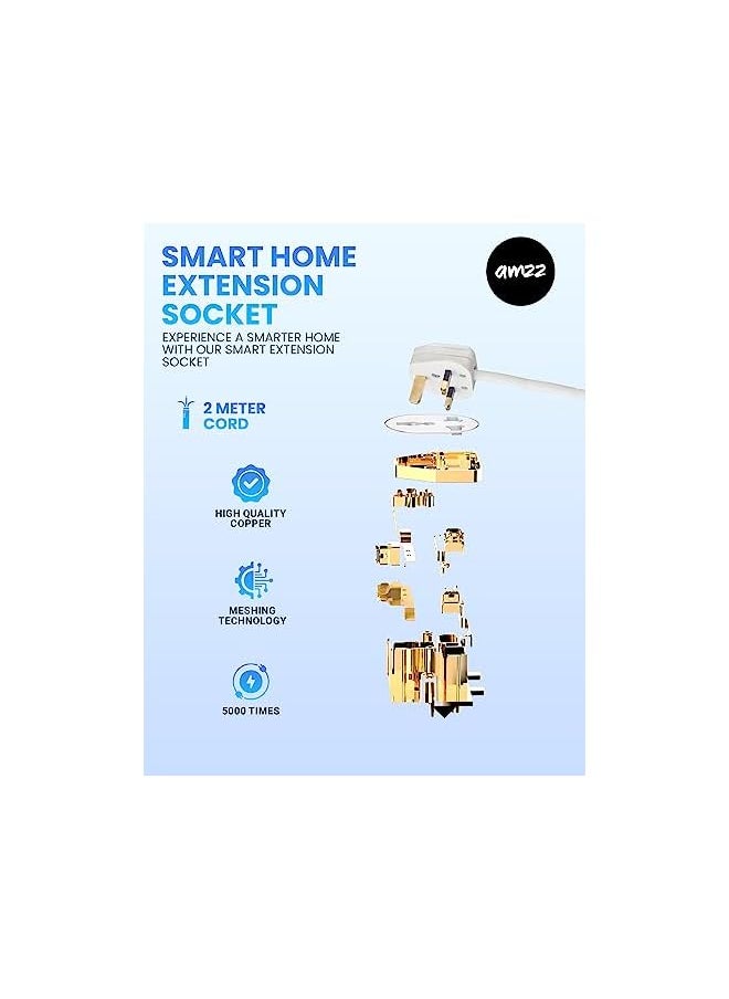 amzz Amzz Power Extension Cord with Multi Sockets 5 Universal Outlets Compatible With UK/UAE Plug, 6 Auto ID USB Ports For Mobile Charging, And 2m Extension Cord for Home, Office, Dorm Essentials  - Image 5