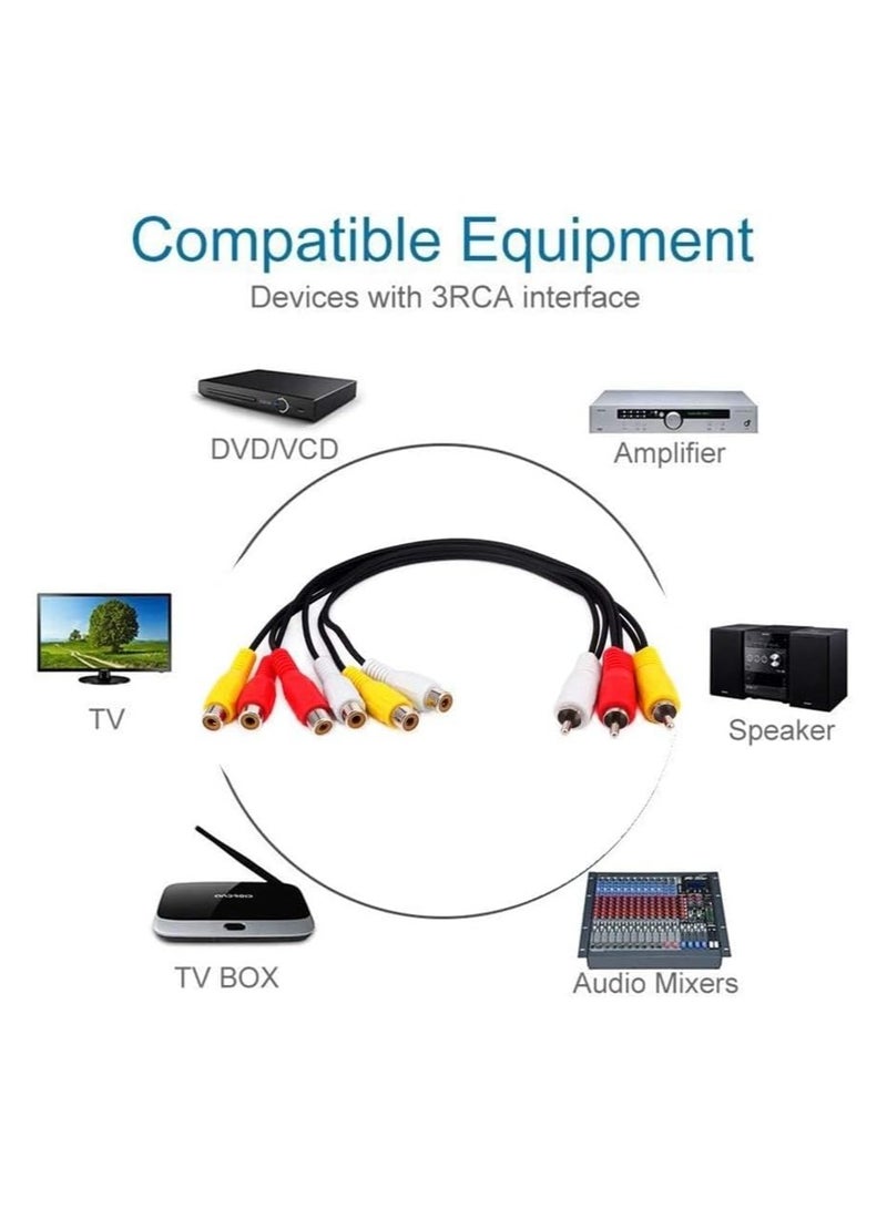 بيعتكلها كابل RCA ذكر إلى أنثى قابس مقسم الصوت والفيديو AV كابل محول للتلفزيون ومشغل DVD ومقسم الفيديو HD-TV (3 ذكر - 6 أنثى) - Image 5