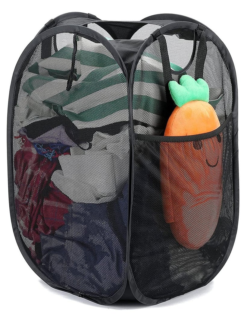 راكسوم سلة غسيل شبكية قابلة للطي - حل تخزين - سلة مدمجة - حقيبة شبكية قابلة للطي - سلة غسيل - سلة غسيل قابلة للطي (أسود عمودي) - Image 1