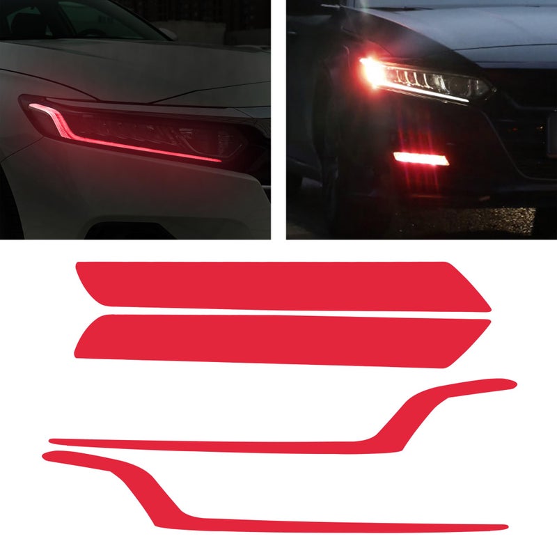 TOMALL 2 Pair Headlight Fog Light Vinyl Films Smoke Tint Compatible with Honda 10th Gen Accord 20182023 Light Transmission Tint Wrap Exterior SelfAdhesive Sticker Decorations Trim Red