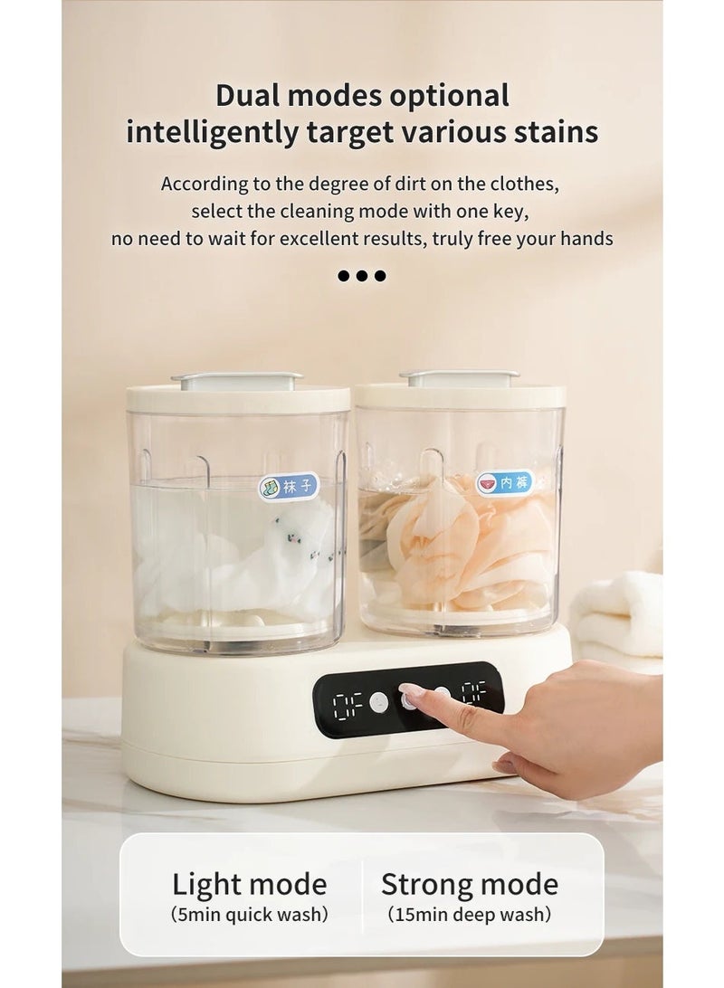 Macon Mini Double-Bucket Washing Machine 3L, Dual-Tub Washer with Detachable Cups, Fast 5/15 Min Wash,Portable, Quiet One-Button Operation, For Underwear, Baby Clothes, Travel & Small Rooms - Image 2