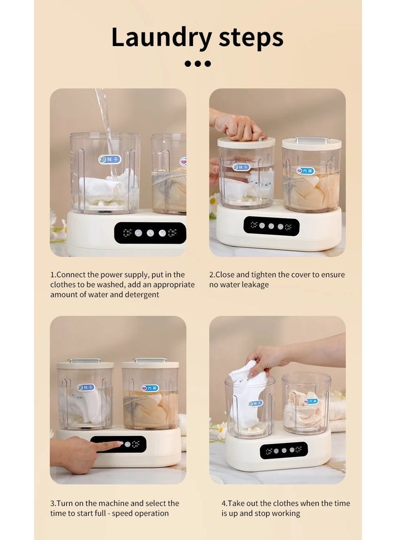 Macon Mini Double-Bucket Washing Machine 3L, Dual-Tub Washer with Detachable Cups, Fast 5/15 Min Wash,Portable, Quiet One-Button Operation, For Underwear, Baby Clothes, Travel & Small Rooms - Image 3