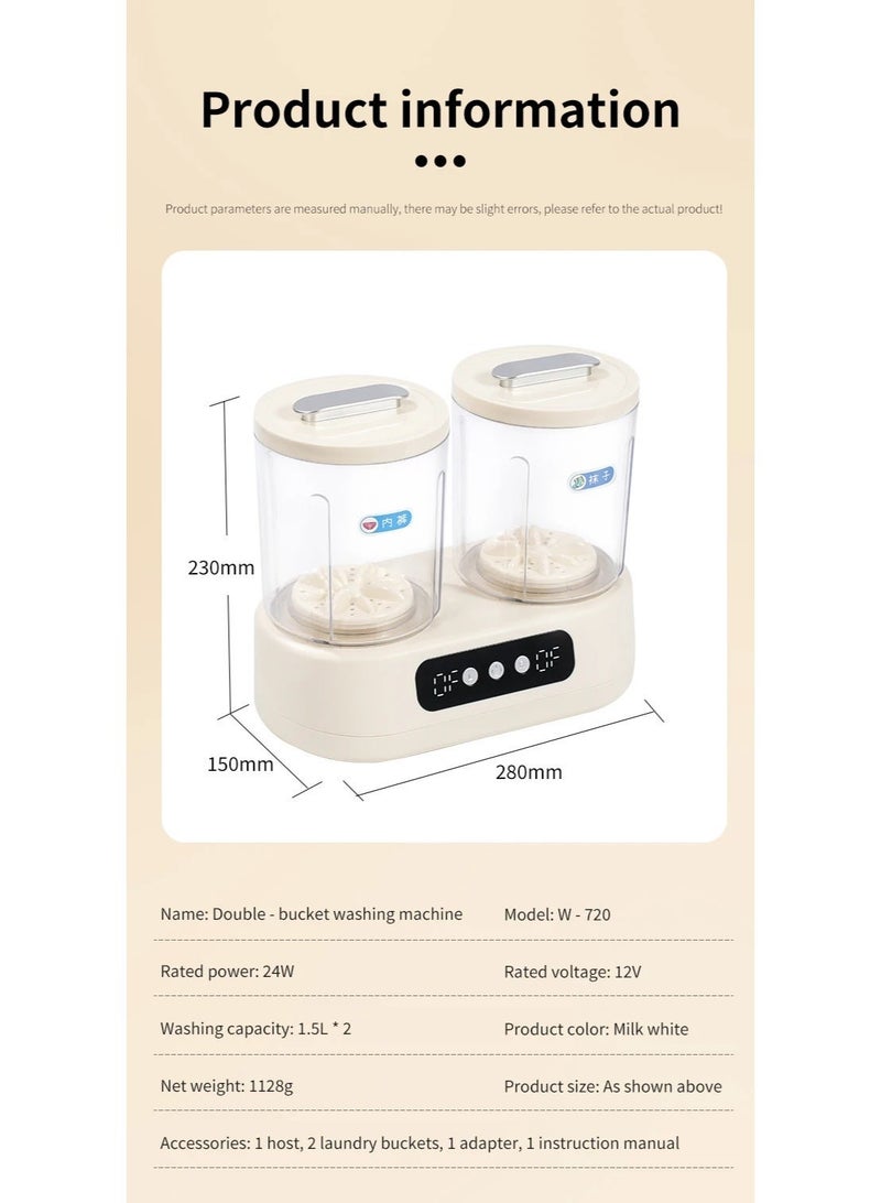 Macon Mini Double-Bucket Washing Machine 3L, Dual-Tub Washer with Detachable Cups, Fast 5/15 Min Wash,Portable, Quiet One-Button Operation, For Underwear, Baby Clothes, Travel & Small Rooms - Image 4