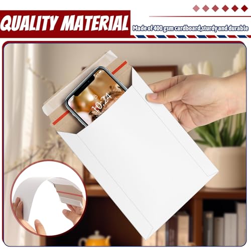 CXIIPOL 100 Pack Rigid Mailers 6x8 Inch Self Seal Document Mailers, Protective Flat Cardboard Sturdy White Photography Envelopes for Photos, Document, CD, Coins, Stamps - Image 3