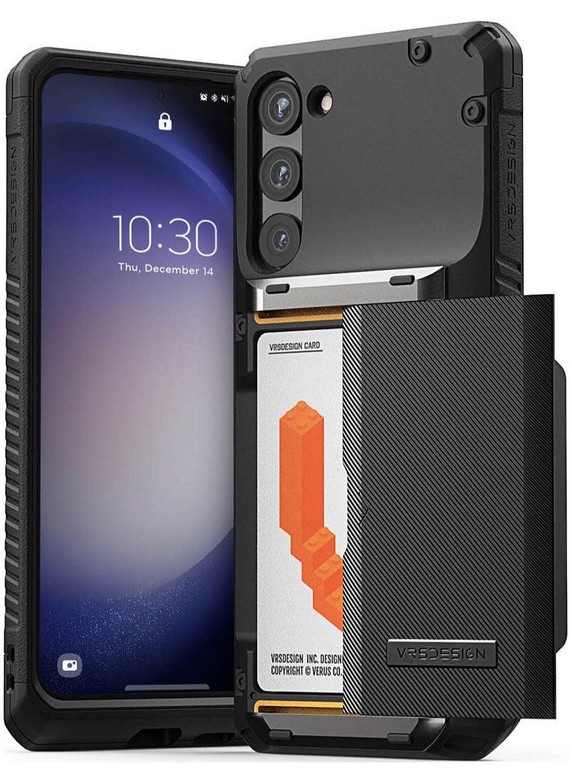 VRS Design Damda Glide Pro Samsung Galaxy S23 PLUS Case Cover Wallet with Semi Automatic Credit Card Holder Slot [3-4 Cards] - Black Groove  - Image 1