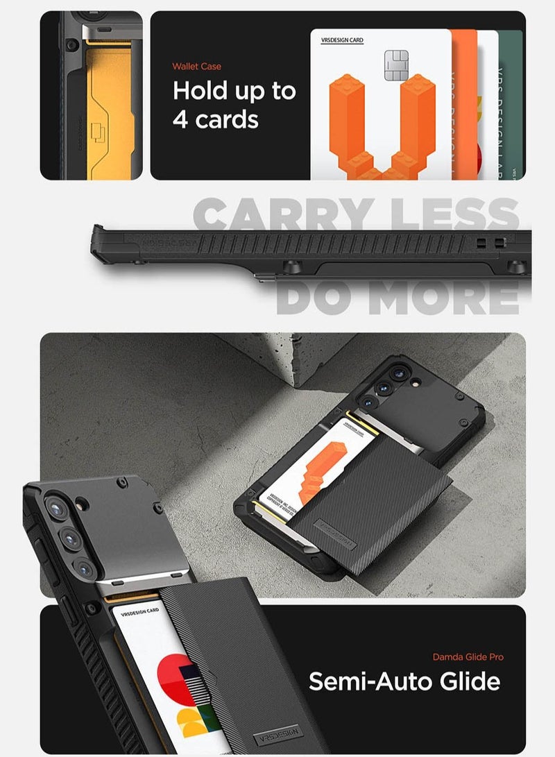 VRS Design Damda Glide Pro Samsung Galaxy S23 PLUS Case Cover Wallet with Semi Automatic Credit Card Holder Slot [3-4 Cards] - Black Groove  - Image 2