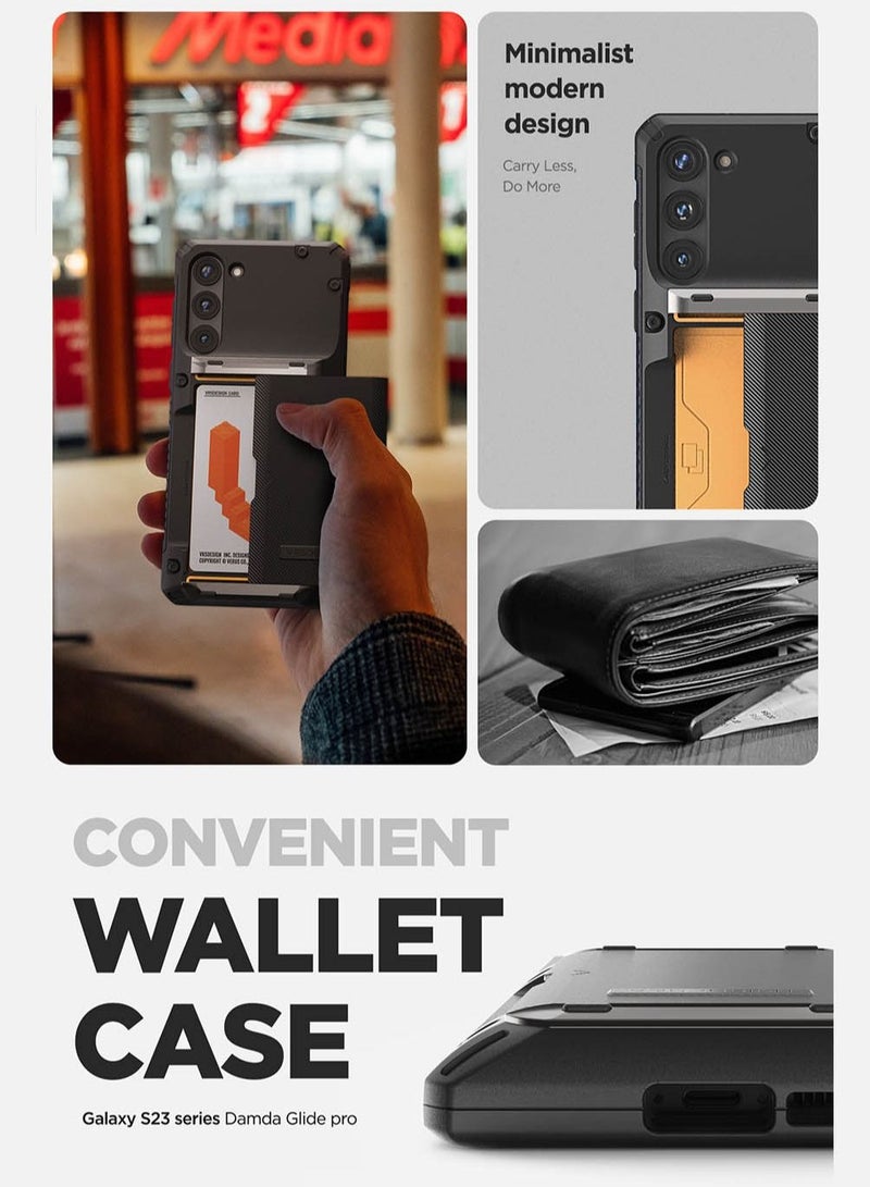 VRS Design Damda Glide Pro Samsung Galaxy S23 PLUS Case Cover Wallet with Semi Automatic Credit Card Holder Slot [3-4 Cards] - Black Groove  - Image 5