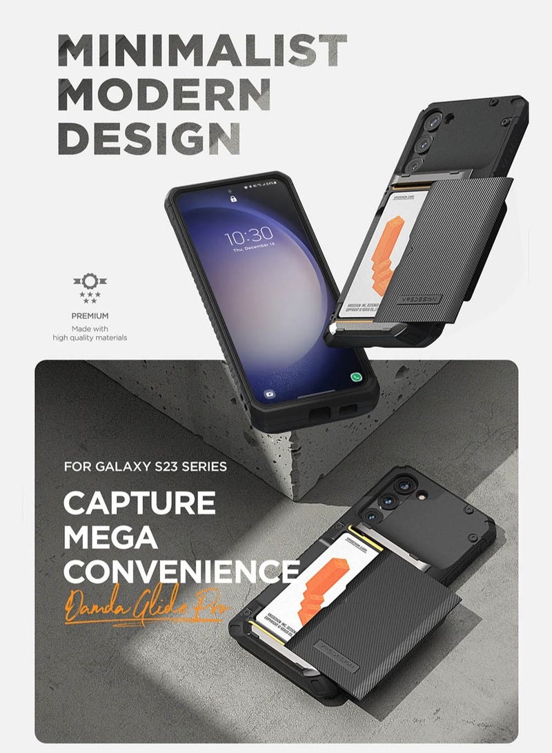 VRS Design Damda Glide Pro Samsung Galaxy S23 PLUS Case Cover Wallet with Semi Automatic Credit Card Holder Slot [3-4 Cards] - Black Groove  - Image 3