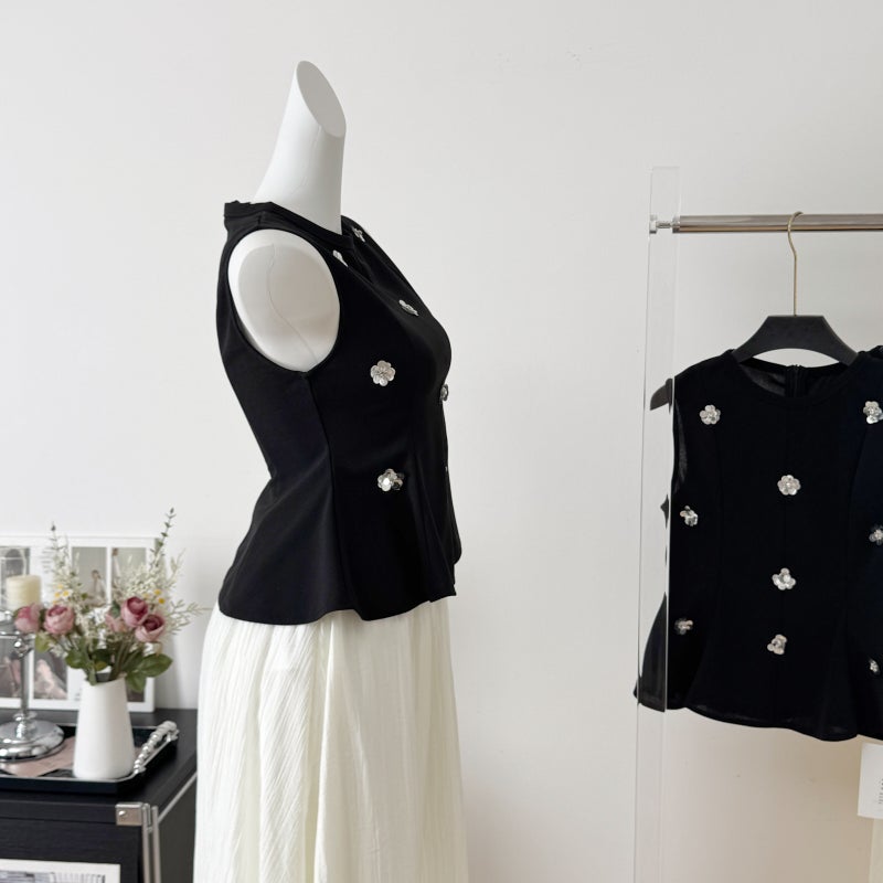 Fashion Suit For Women 2025 Spring And Style Sleeveless Black Vest Slim Elegant Waist Skirt Two-Piece Set - Image 2