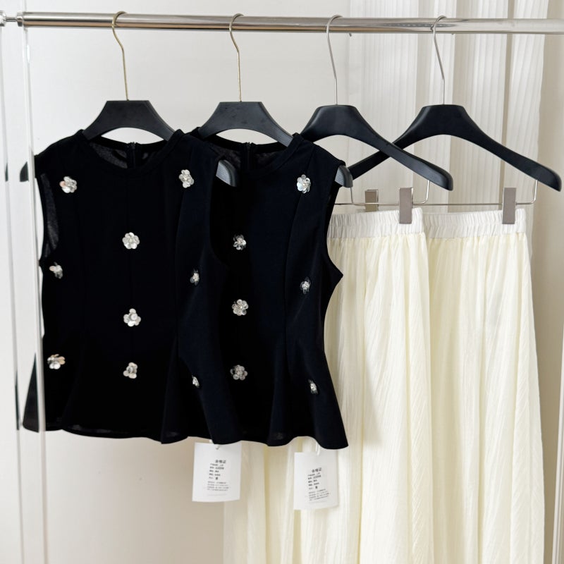 Fashion Suit For Women 2025 Spring And Style Sleeveless Black Vest Slim Elegant Waist Skirt Two-Piece Set - Image 5