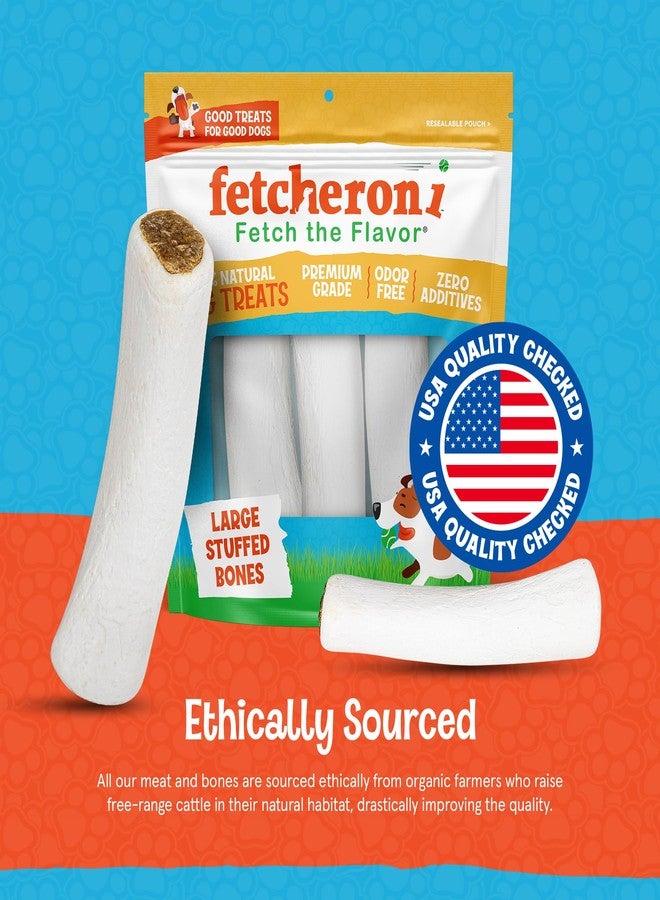 FETCHERONI Stuffed Shin Bones for Dogs - Variety Filled Treats - Bacon & Cheese, Peanut Butter, and Beef Flavor - 3-4 Inch Dental Chews - High Protein - for Small, Medium and Large Pets - 5 Pack - Image 5