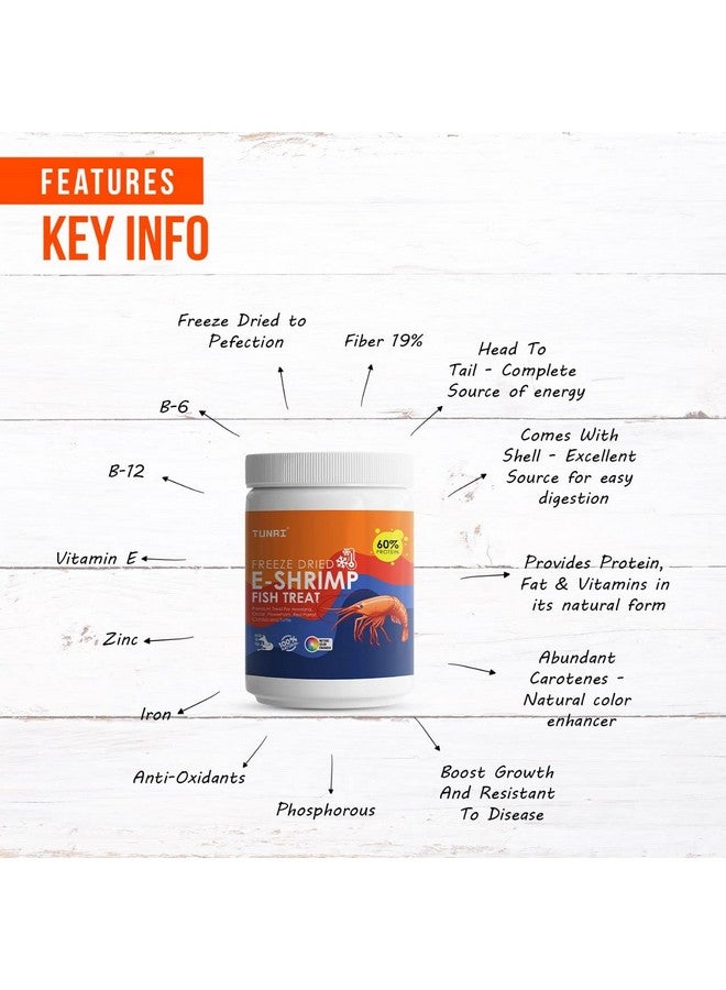 جمبري TUNAI E المجفف بالتجميد مع 60% بروتين | 110 جرام | طعام سمكي للأروانا، والزهرة، والببغاء الأحمر، والأوسكار، والسلحفاة، في جميع مراحل الحياة - Image 3