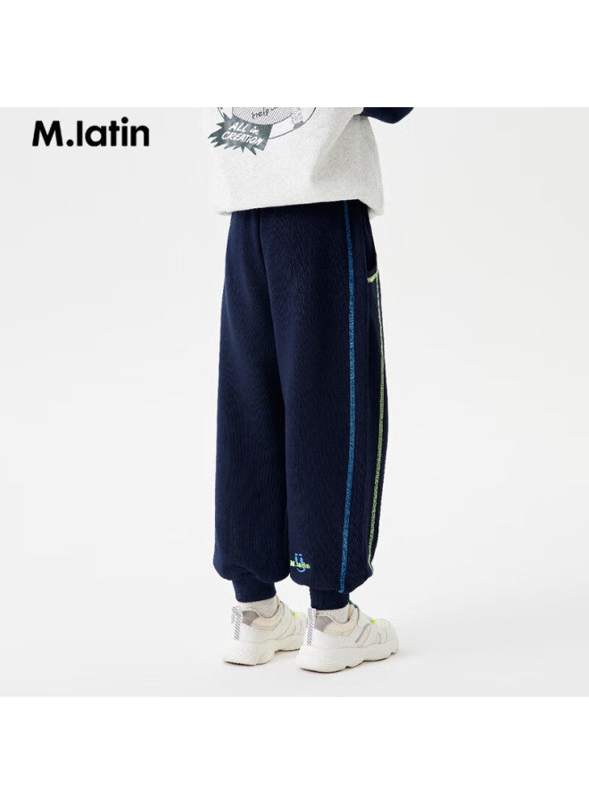 M.latin Children's Pants Autumn New Style, Boys And Girls Big Kids Knitted Trousers, Navy Blue, 120cm - Image 1