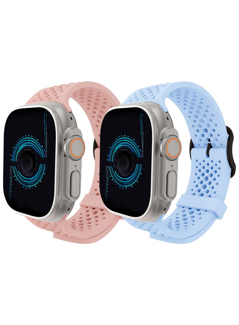 CATANES 2Packs 49mm/45mm/44mm/ Sport Silicone Watch Band Compatible with Apple Watch Series 9/8/7/6/5/4/3/2/1 & SE – Breathable Soft Strap with Buckle - Image 2