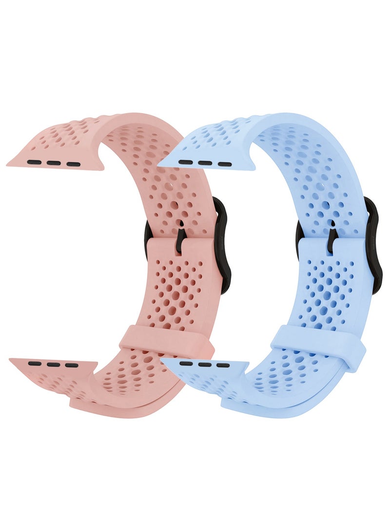 CATANES 2Packs 49mm/45mm/44mm/ Sport Silicone Watch Band Compatible with Apple Watch Series 9/8/7/6/5/4/3/2/1 & SE – Breathable Soft Strap with Buckle - Image 1