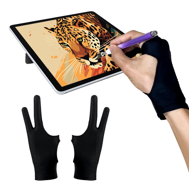 AmberVec Drawing Glove Right Left Hand, Palm Rejection Digital Art Glove for Tablet iPad, Sketching Drawing Gloves with Two Finger, Gifts for Animators and Digital, Artists, [2 Pack] Size M - Image 1