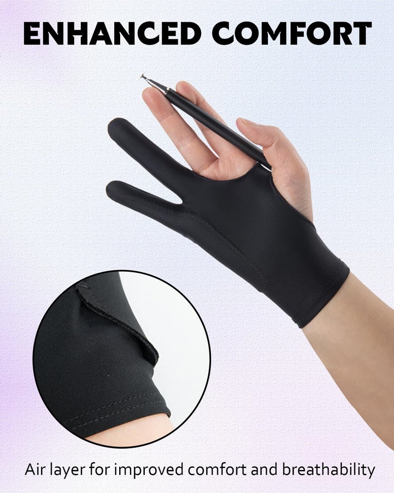 AmberVec Drawing Glove Right Left Hand, Palm Rejection Digital Art Glove for Tablet iPad, Sketching Drawing Gloves with Two Finger, Gifts for Animators and Digital, Artists, [2 Pack] Size M - Image 2