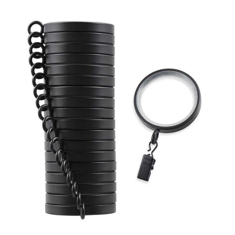 MODE Cambria Designer Series Premium Easy Glide 18 Count Curtain Rings Metal with Smooth Quiet Nylon Inserts with Clips 2 inch Diameter 158 inch Inside Diameter Satin Black Finish