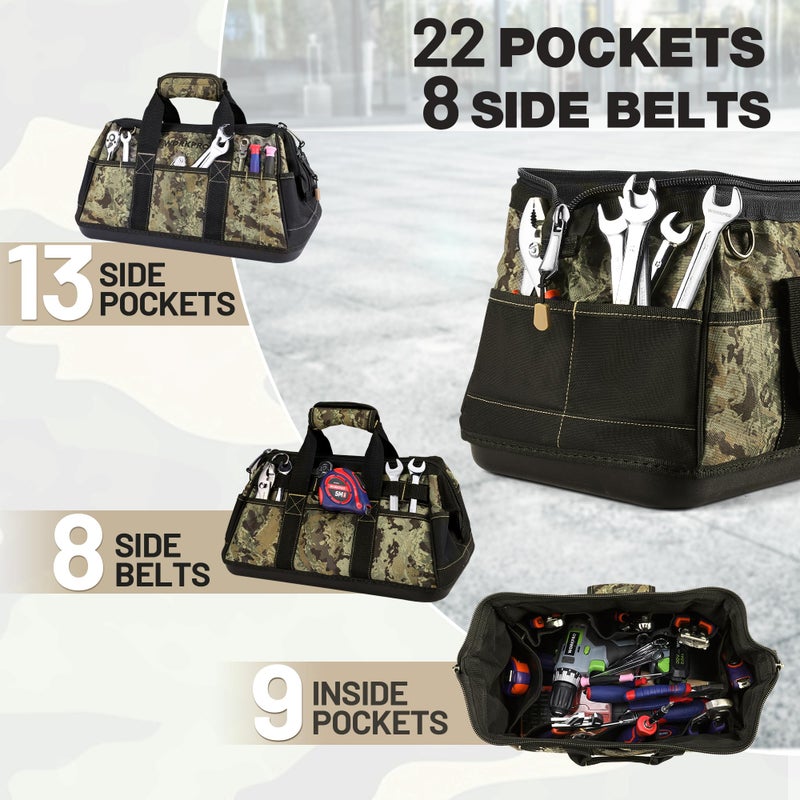 WORKPRO 16-Inch Wide Mouth Tool Bag, Multi-Pocket Tool Bags for Men with Adjustable Shoulder Strap, Waterproof Oxford Fabric and Sturdy Buttom - Image 2