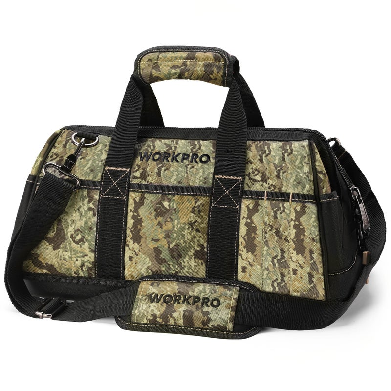 WORKPRO 16-Inch Wide Mouth Tool Bag, Multi-Pocket Tool Bags for Men with Adjustable Shoulder Strap, Waterproof Oxford Fabric and Sturdy Buttom - Image 1