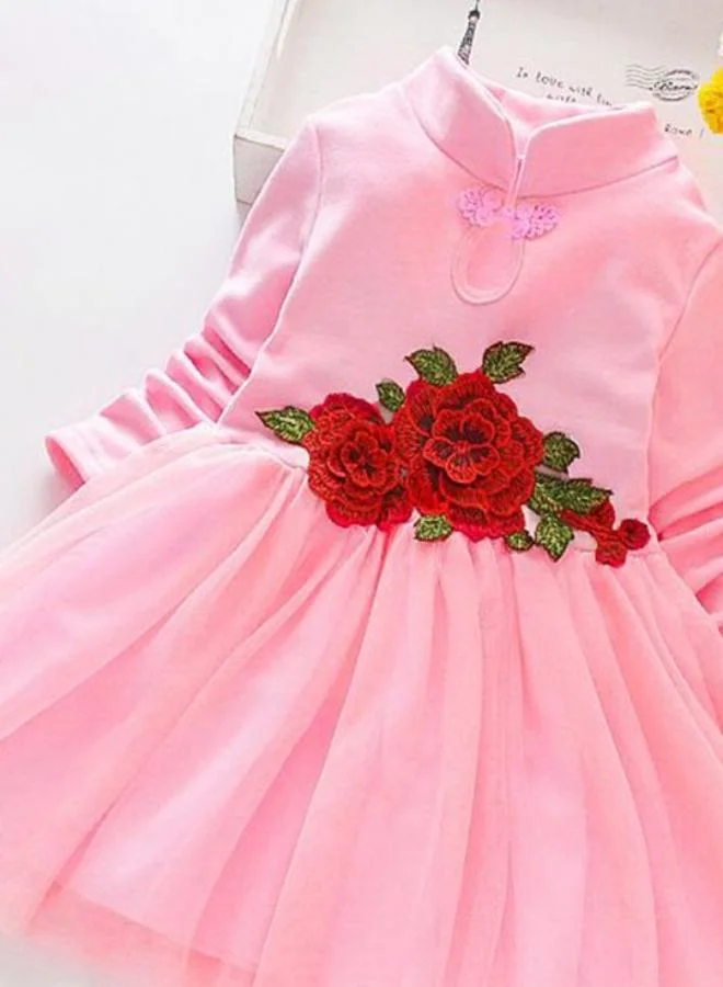 يونيكي Pink Fit & Flare V Neck Printed Dress