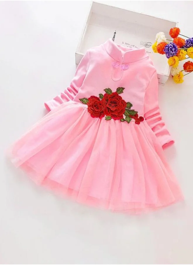 YUNIQEE Pink Fit & Flare V Neck Printed Dress