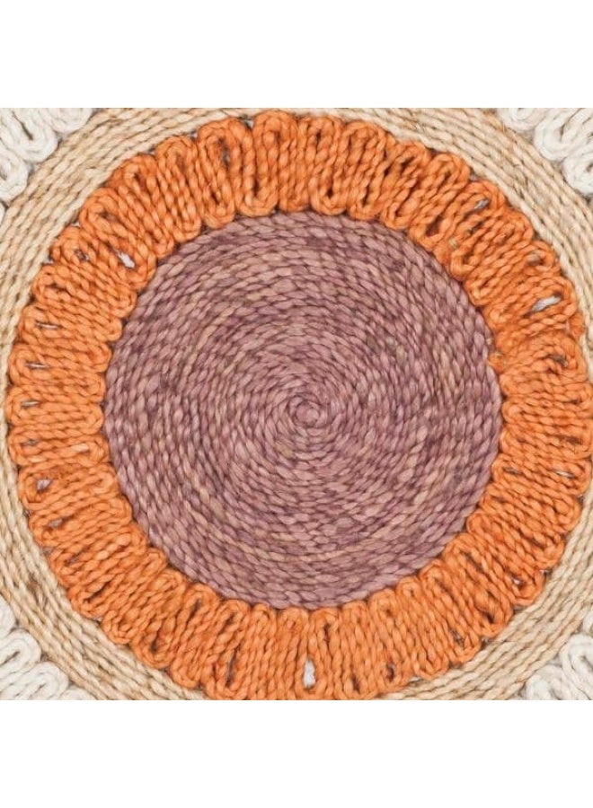 HANDPICKED FURNITURE Jute Wool And Cotton Multicoloured Round Carpet Ultra Soft Area Carpets For Bed Room Living Room And Dining Room Anti-Slip Floor Carpets Easy To Clean Made In Turkey 120X120Cm - Image 4