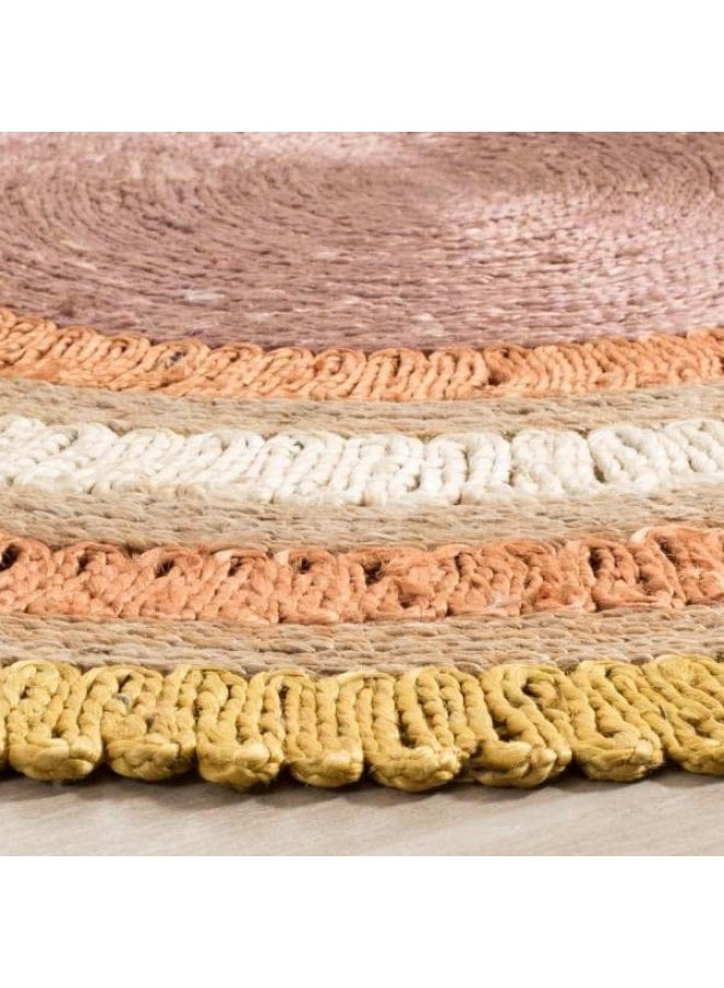 HANDPICKED FURNITURE Jute Wool And Cotton Multicoloured Round Carpet Ultra Soft Area Carpets For Bed Room Living Room And Dining Room Anti-Slip Floor Carpets Easy To Clean Made In Turkey 120X120Cm - Image 2