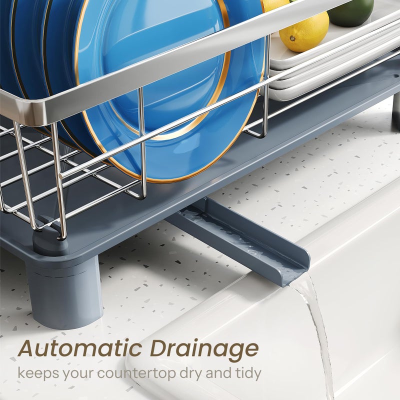 SNTD Dish Drying Rack - Small Dish Rack for Kitchen Counter, Stainless Steel Dish Drainer with Utensil Holder and Drainboard, 11" W x 15" L (Silver) - Image 4