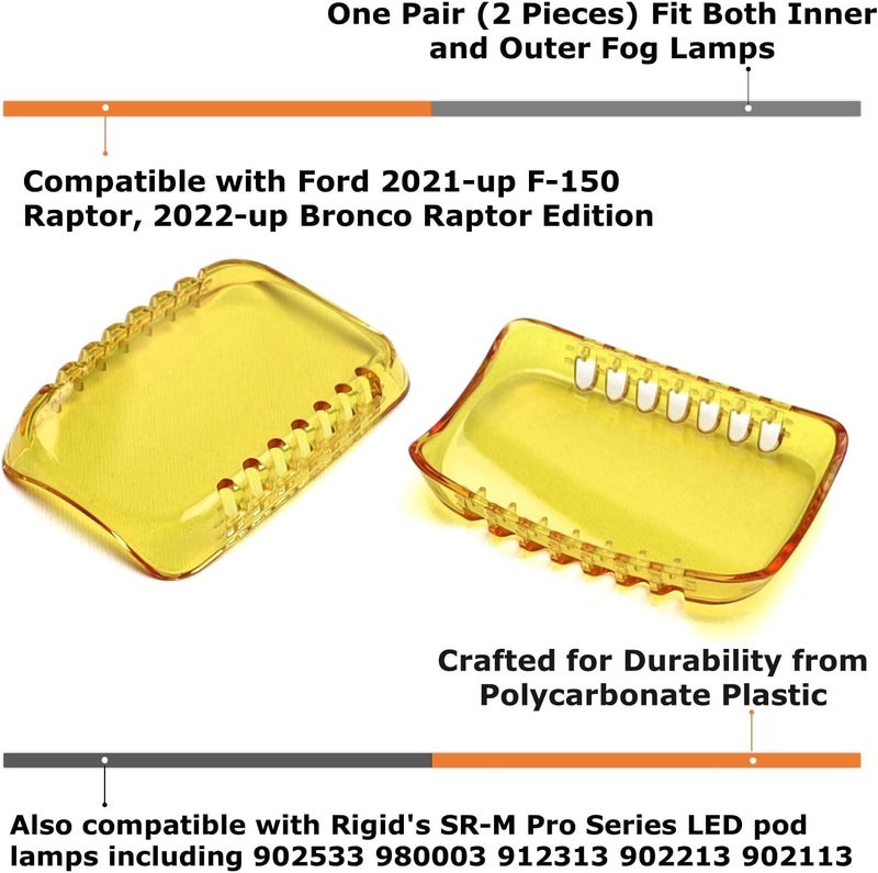 iJDMTOY 2pc 2500K Selective Yellow Colored LED Pod Fog Light Shield Cover Lenses, Compatible With Ford 2021-up F-150 Raptor, 2022-up Bronco Raptor - Image 2